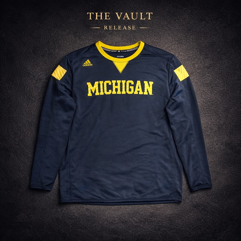 Adidas Michigan Wolverines Climacool Long Sleeve Performance Top Navy Yellow Men